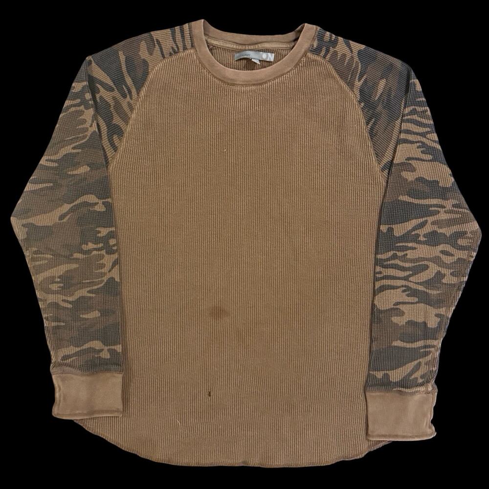 Vintage Old Navy Thermal Shirt Camo Raglan Brown Waffle Knit Y2K Large